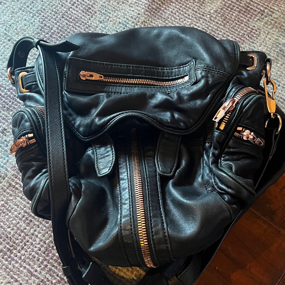 Alexander Wang Black Leather Backpack with Rose Gold Details